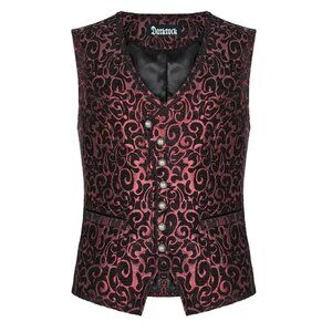 Men's Gothic Waistcoat Vest Red Paisley Velvet Steampunk Regency Victorian Suit
